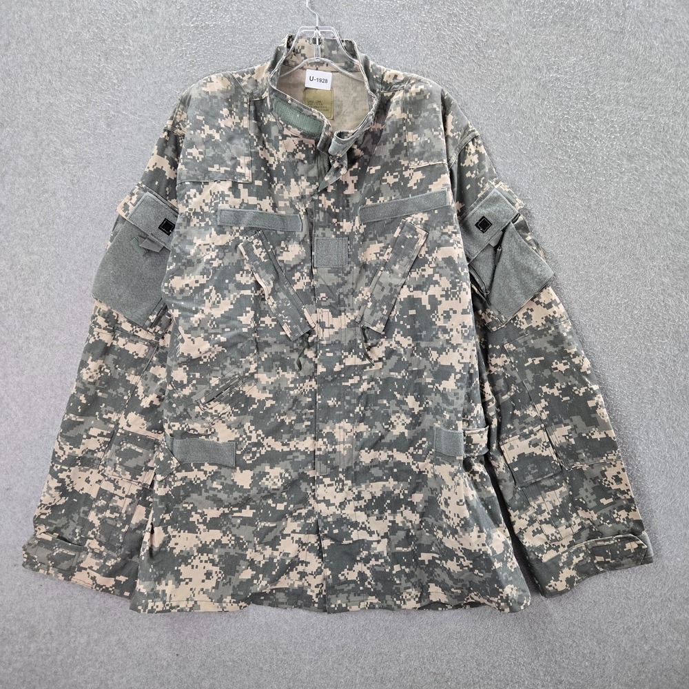 US Army Men Jacket Large Green Camo Coat Aircrew Combat Full Zip‎ Pocket Mock